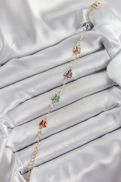 Acousticworld Brass Gold Color Mixed Color Butterfly Zircon Stone Women's Bracelet