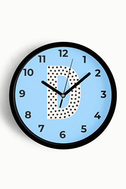 JHAAR ساعة حائط للرجال بحرف D - 35 سم - هيكل أسود مع واجهة زجاجية - آلية صامتة