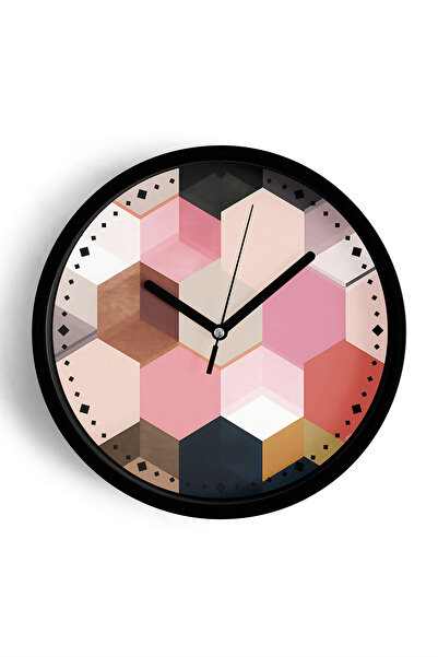 JHAAR ساعة حائط حديثة بتصميم هندسي - 25 سم - هيكل أسود مع واجهة زجاجية - آلية...