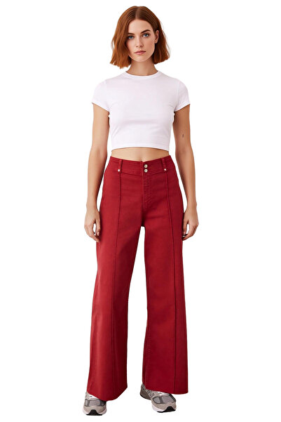 PayBuy Women's Wide Leg Ribbed Detailed Jeans Functional Durable Quality Comfortable Casual