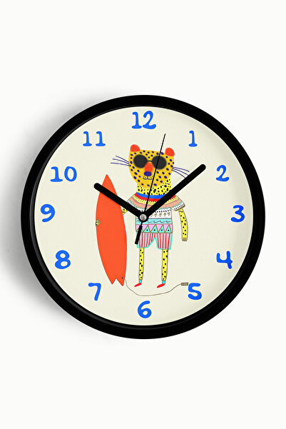 JHAAR ساعة حائط لغرفة الأطفال بتصميم ليوبارد مع لوح ركوب الأمواج - 30 سم - هي...