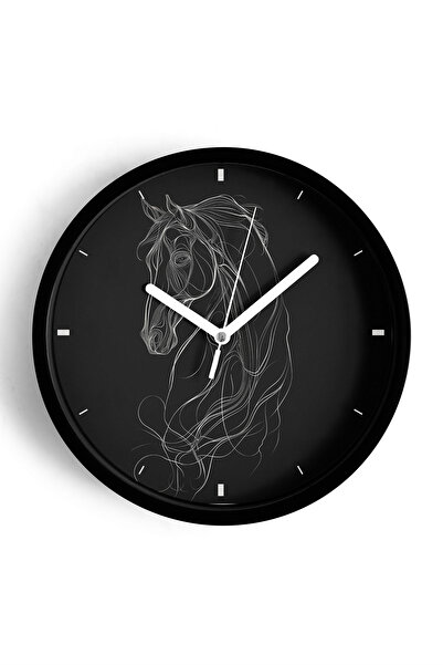 JHAAR Ceas de perete modern cu design abstract de cal - 42 cm - Carcasă neagr...