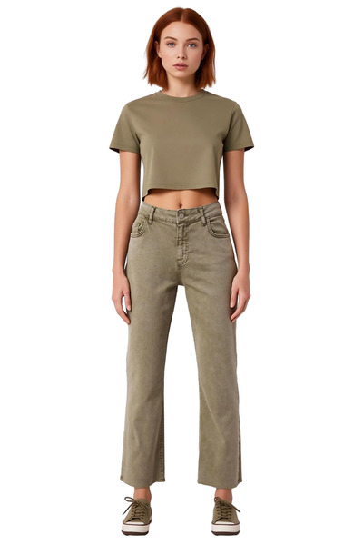 PayBuy Women's Khaki High Waist Flare Cut Cropped Jean Pants Functional Durable Quality Modern