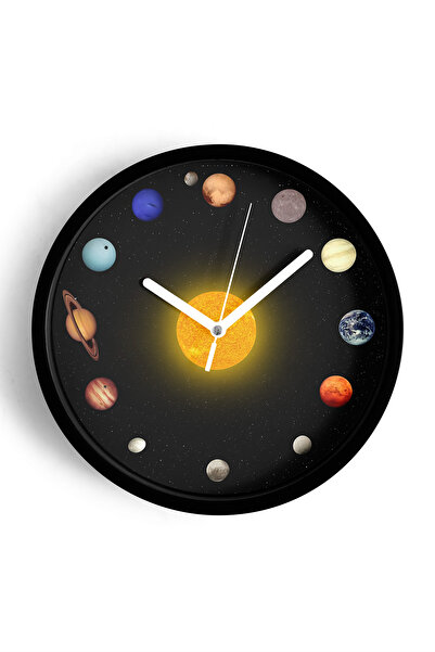 JHAAR Ceas de perete cu design modern Soare și Planete - 42cm - Carcasă neagr...