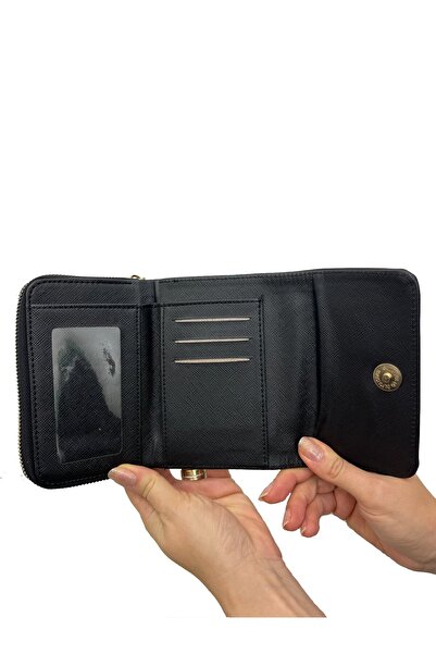 shiny ever Black Leather Women's Wallet with Gold Detail