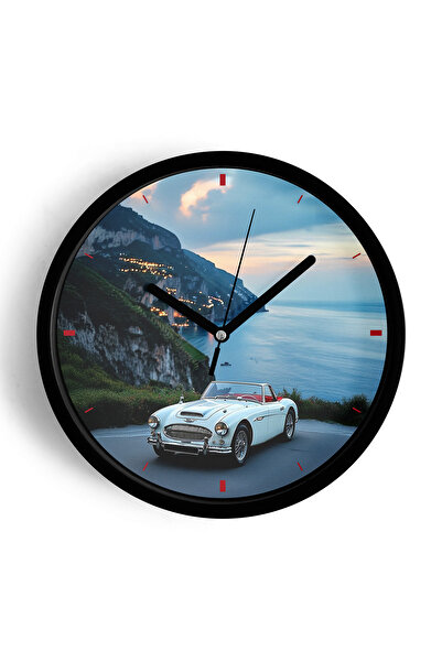 JHAAR Ceas de perete cu mașină clasică și vedere la malul mării - 30 cm - Car...