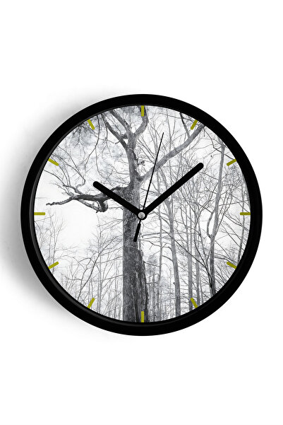 JHAAR Ceas de perete modern cu peisaj natural - 30 cm - Carcasă neagră cu sti...