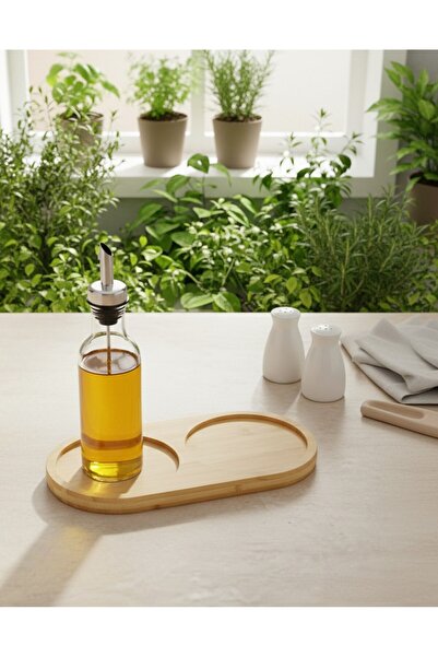 TARIK HOME Bambu 2 Bölmeli Yağdanlık Altlığı, Yağdanlık Sirkelik Sosluk Standı