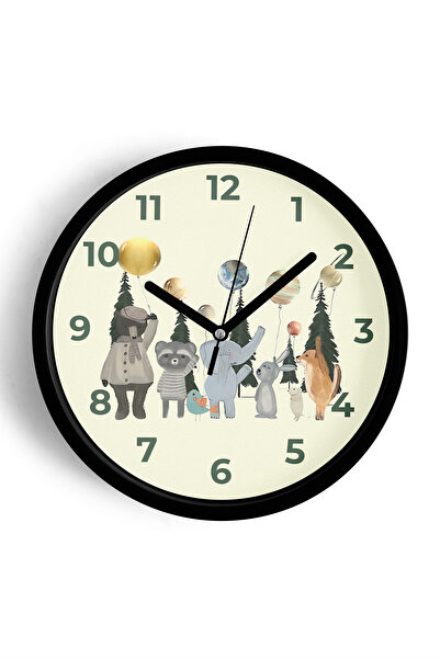 JHAAR ساعة حائط حديثة لغرفة الأطفال على شكل حيوانات لطيفة - 25 سم - هيكل أسود...