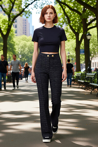 PayBuy Women's Tweed Patterned Flare Knitted Pants Functional Durable Quality Comfortable Aesthetic Stylish