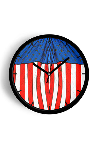 JHAAR ساعة حائط حديثة بتصميم العلم الأمريكي - 30 سم - هيكل أسود مع زجاج أمامي...