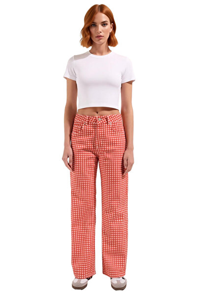 PayBuy Women's Red Gingham Wide Leg Pants Functional Durable Quality Comfortable Casual
