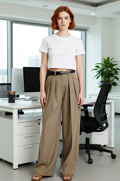 PayBuy Women's Mink Belted Wide-Leg Pants Functional Durable Quality Comfortable Aesthetic Stylish