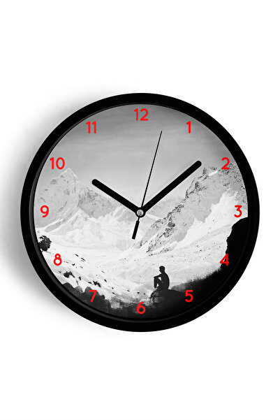 JHAAR ساعة حائط حديثة بتصميم مناظر طبيعية تجريدية - 35 سم - هيكل أسود مع واجه...