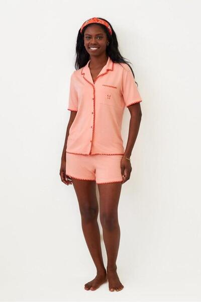 BONY SOCKS Women's Frill Wave Heart Crab Embroidered Shorts Pajama Set