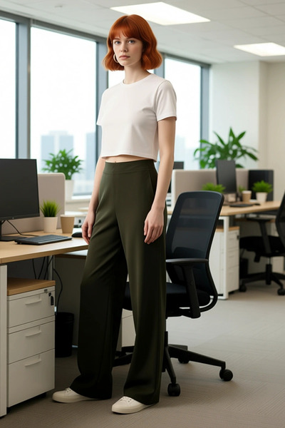 PayBuy Women's Khaki Wide Leg Woven Trousers Functional Durable Quality Comfortable Aesthetic Sports