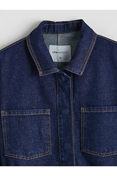 LC Waikiki LCW Modest Indigo Gömlek Yaka Kadın Jean Ceket