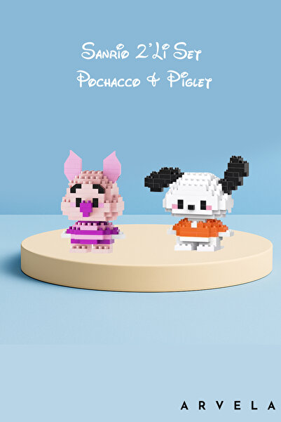 Arvela Mini Blok Oyuncak Figür Seti 2’li – Pochacco ve Piglet | Mikro Blok Ko...