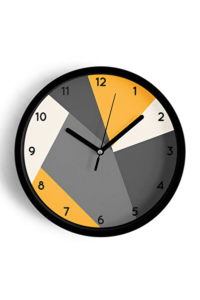 JHAAR ساعة حائط حديثة بتصميم هندسي - 42 سم - هيكل أسود مع واجهة زجاجية - آلية...