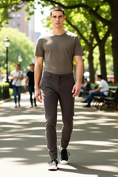 PayBuy Men's Dark Brown Plain Textured Regular Fit Trousers Functional Durable Quality Comfortable Stylish