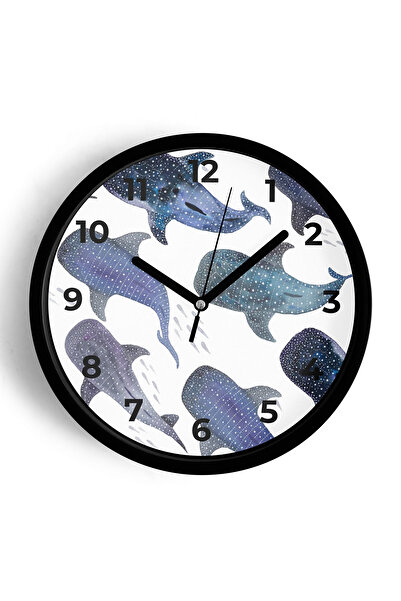 JHAAR Ceas de perete modern cu tematică balenă - 30 cm - Carcasă neagră cu st...