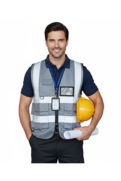 Generic High-quality safety vest for engineers, compliant with EN 20471 specifications, multi-pocket, 360-degree high-visibility reflective.