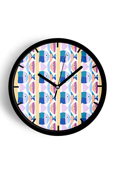 JHAAR Ceas de perete cu design modern Pește Colorat - 25cm - Carcasă neagră c...