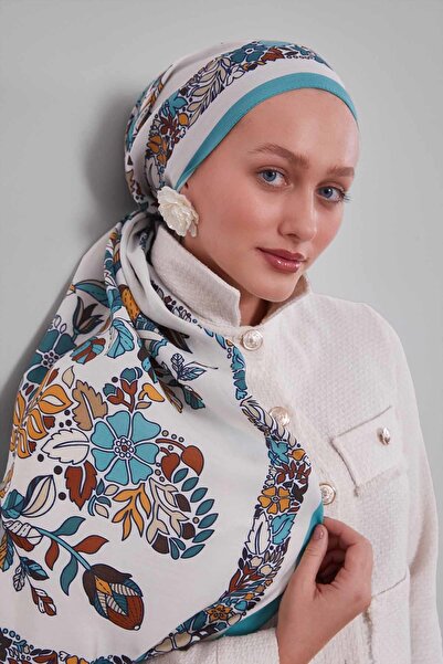 Levidor Turquoise flower leaf pattern aura scarf