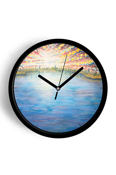 JHAAR ساعة حائط حديثة بتصميم مناظر طبيعية تجريدية - 30 سم - هيكل أسود مع واجه...