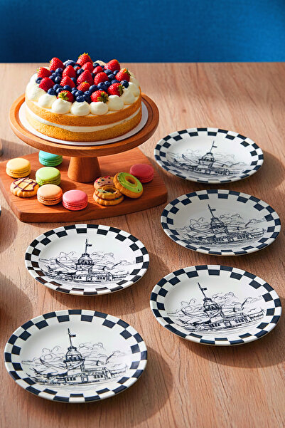 grandora طقم أطباق كيك من 6 قطع بنمط برج الفتيات في اسطنبول مقاس 20 سم - أطبا...