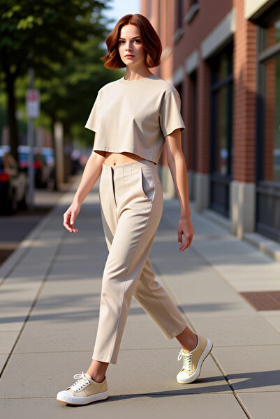 PayBuy Women's Cigarette Cut High Waist Pleated Woven Pants Functional Durable Quality Stylish