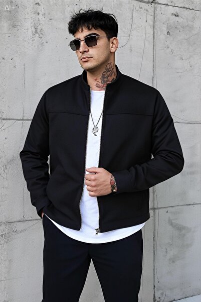 Gussi Men's Black Suede Spring Stand Collar Jacket