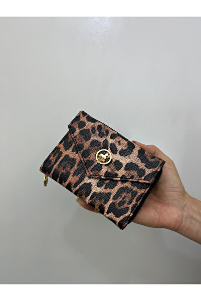 shiny ever Black Cream Leopard Patterned Leather Women's Wallet