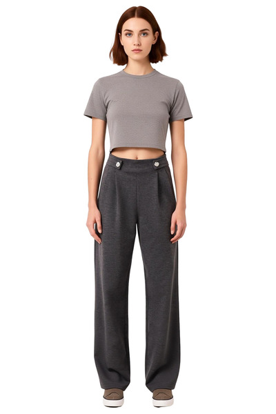 PayBuy Women's Anthracite Pleated Wide Leg Knitted Trousers Functional Durable Quality Comfortable Stylish