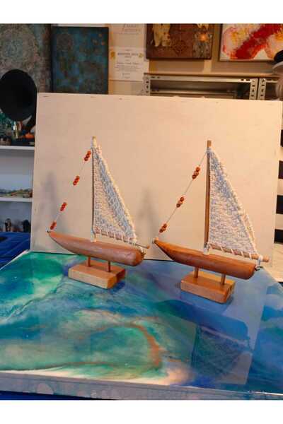 KİLİDA SANAT ATÖLYESİ-EL YAPI AĞAÇ TEKNE-MAKROME İLE ÖRÜLMÜŞ YELKEN-BONCUK DE...