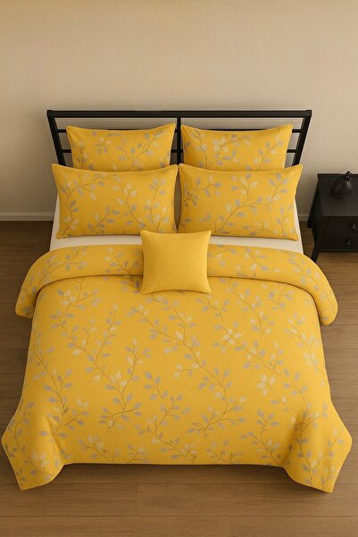 Casa Pucioasa 6 Piece Bed Linen - High Class Extra Fine Cotton, Yellow Floral Pattern,