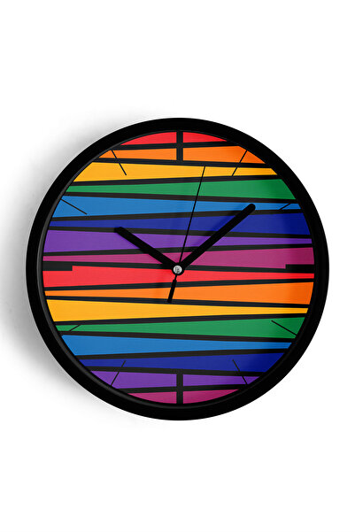 JHAAR Ceas de perete modern cu design abstract - 25 cm - Carcasă neagră cu st...