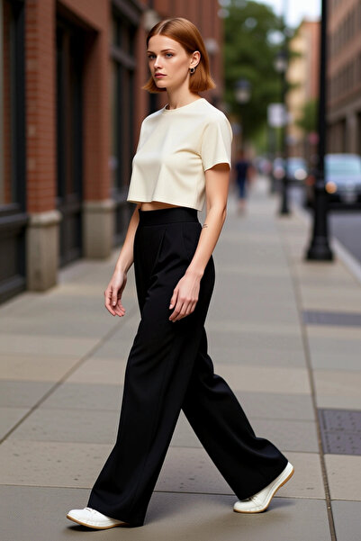 PayBuy Women's Pleated Wide Leg Knitted Pants Functional Durable Quality Comfortable Aesthetic Sports