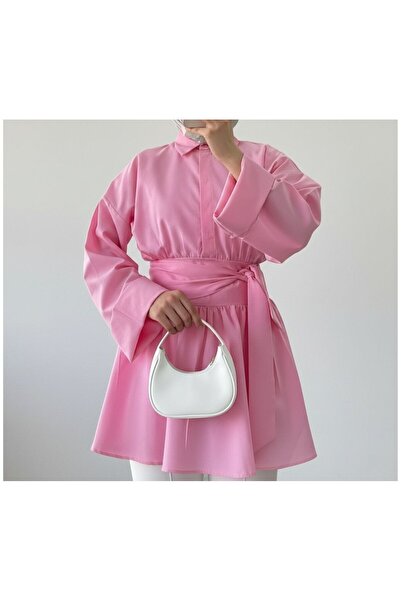 inci wears Women's Waist Belted Poplin Tunic-Pink