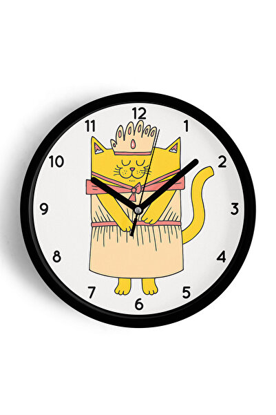 JHAAR Ceas de perete modern Queen Cat - 25cm - Carcasă neagră cu sticlă front...