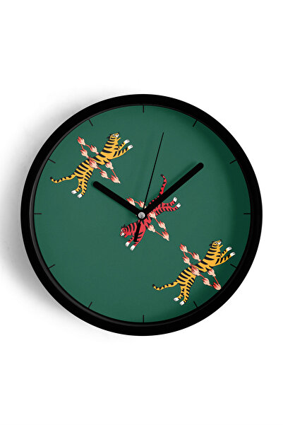 JHAAR Ceas de perete modern cu design abstract Tigru - 25 cm - Carcasă neagră...