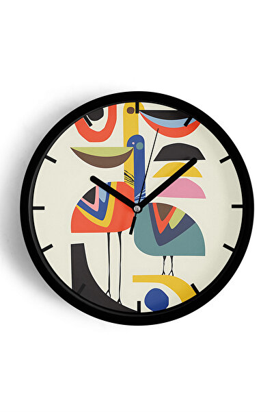 JHAAR ساعة حائط حديثة بتصميم طائر لطيف - 42 سم - هيكل أسود مع زجاج أمامي - آل...