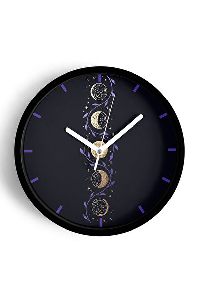 JHAAR Ceas de perete modern cu fazele lunii - 42cm - Carcasă neagră cu sticlă...