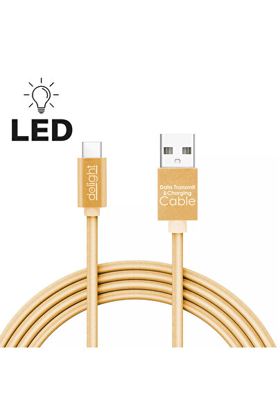 DELIGHT USB Type C data and charging cable with LED light gold 1m