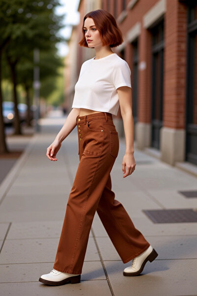 PayBuy Women's Wide Leg Buttoned High Waist Jeans Functional Durable Quality Comfortable Stylish