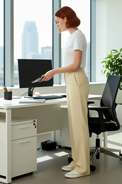 PayBuy Women's High Waist Straight Cut Ribbed Detailed Woven Trousers Functional Durable Quality Stylish