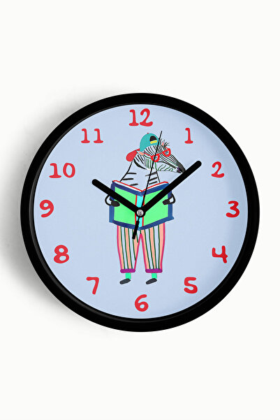 JHAAR ساعة حائط لغرفة الأطفال من أرتست زيبرا - 30 سم - هيكل أسود مع زجاج أمام...