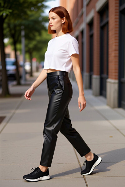 PayBuy Women's Faux Leather High Waist Cigarette Pants Functional Durable Quality Comfortable Sports