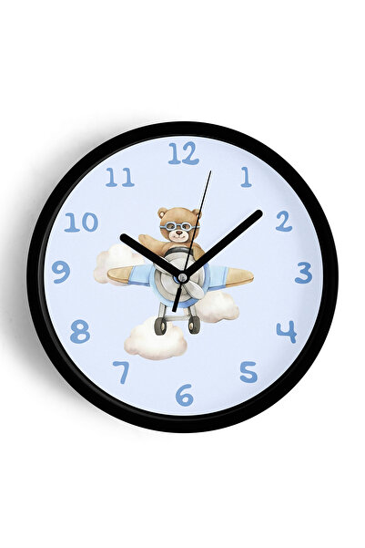 JHAAR Ceas de perete pentru camera copiilor cu ursul călărind un elicopter - ...