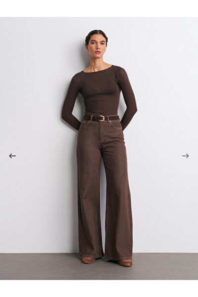 Karol Atabey Giyim Tekstil Μπλούζα με λαιμόκοψη καγιάκ Modal Cashmere Ultra Light Bitter Brown